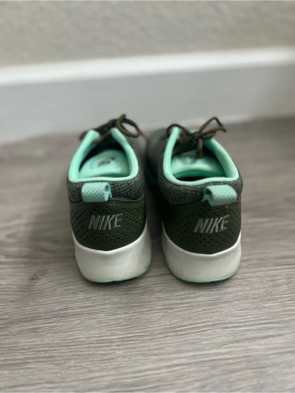 Nike Women’s Olive Green and Mint Lace-Up Sneakers